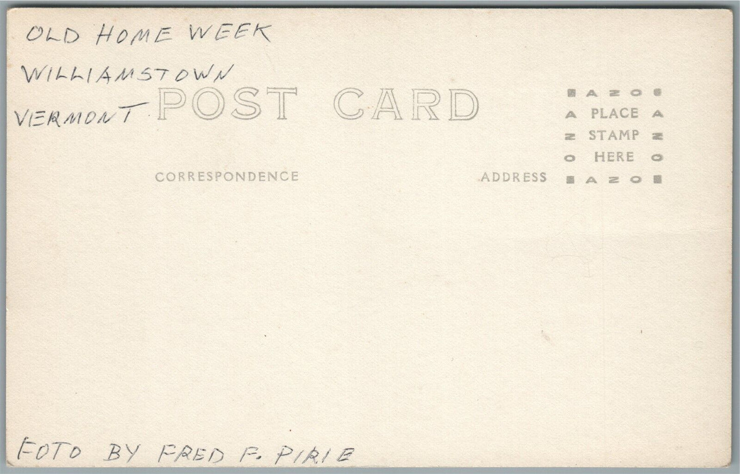 WILLIAMSTOWN VT OLD HOME WEEK ANTIQUE REAL PHOTO POSTCARD RPPC F.PIRIE PHOTO