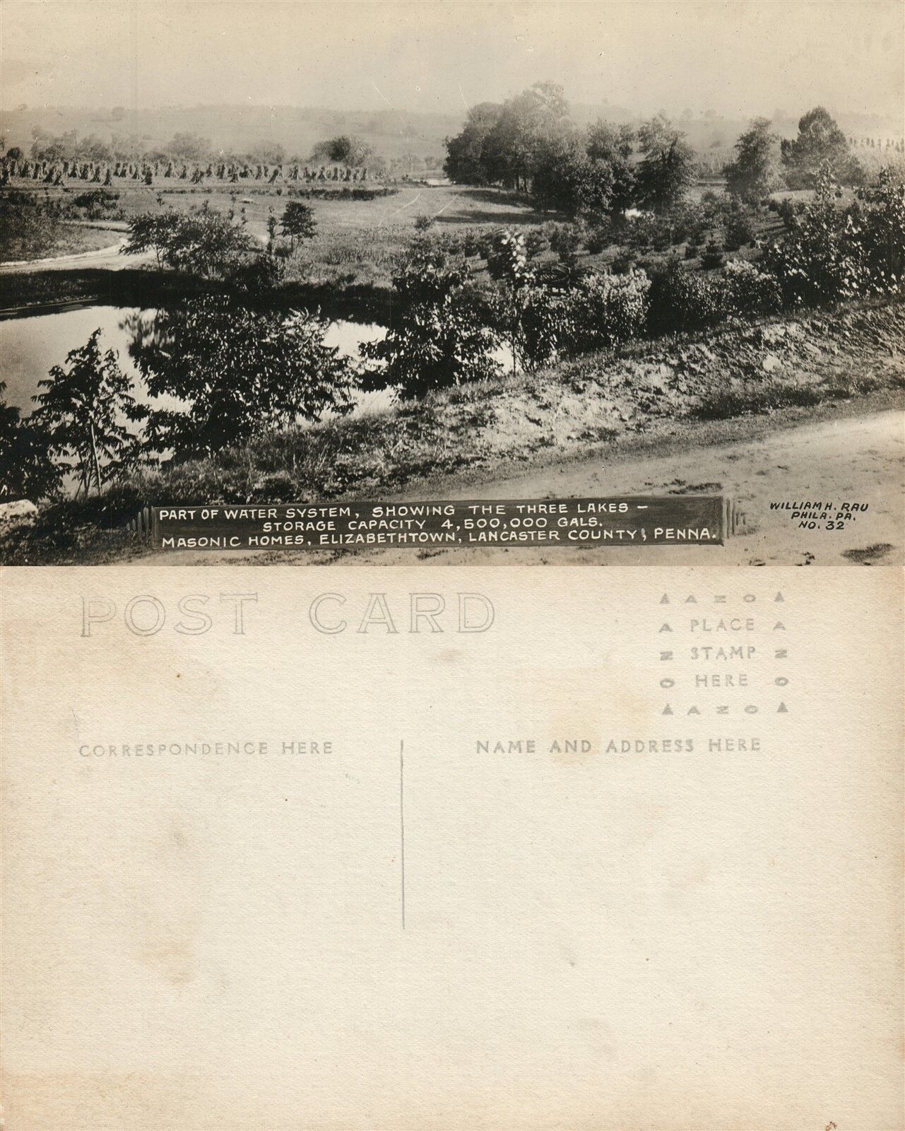 ELIZABETHTOWN LANCASTER CO MASONIC HOMES THREE LAKES ANTIQUE PHOTO POSTCARD RPPC
