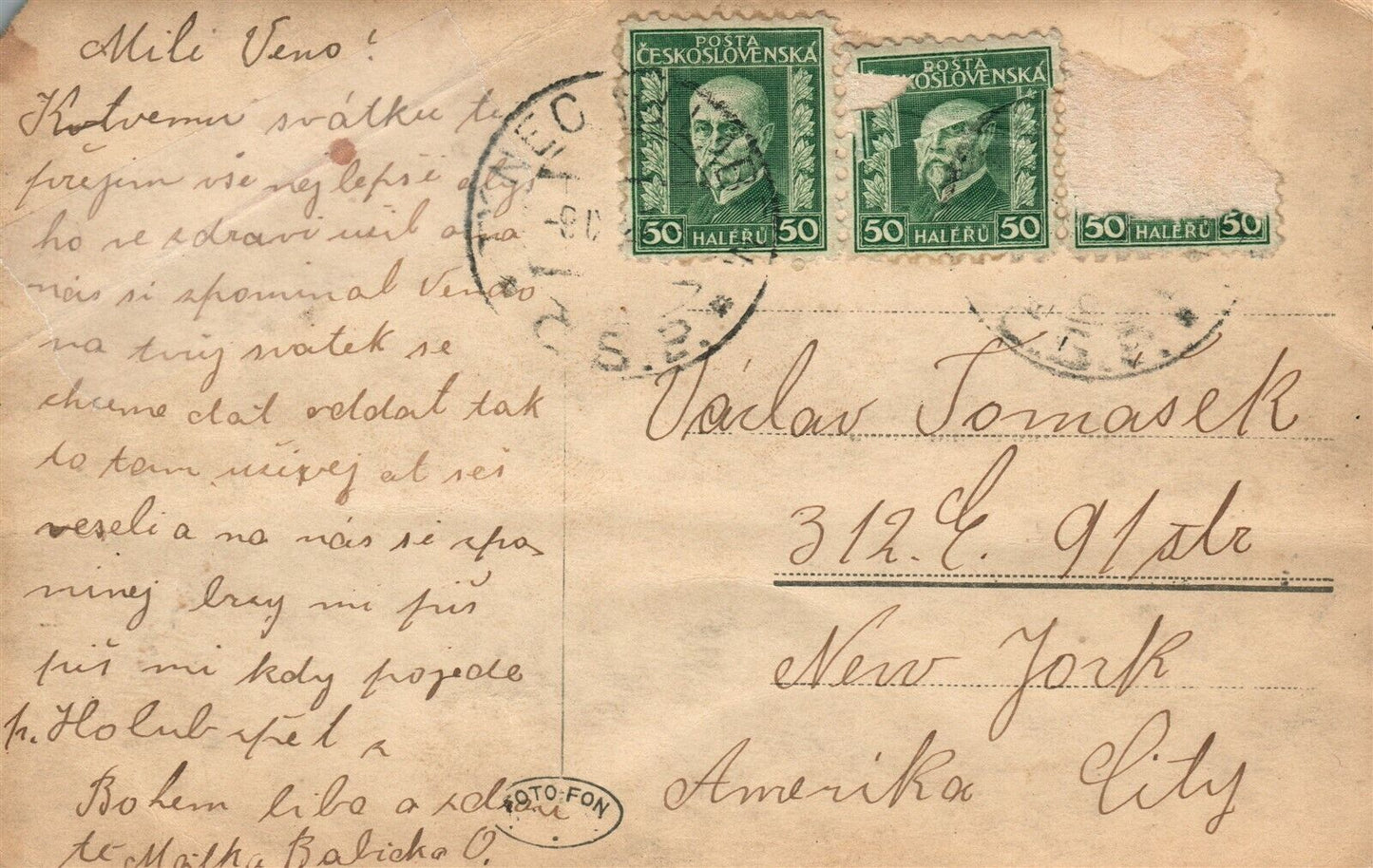CZECH REPUBLIC TYNEC N/ LABEM VINTAGE REAL PHOTO POSTCARD RPPC w/ STAMPS