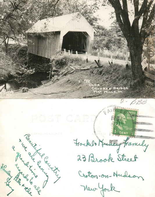 POST MILLS VT COVERED BRIDGE 1918 ANTIQUE REAL PHOTO POSTCARD RPPC