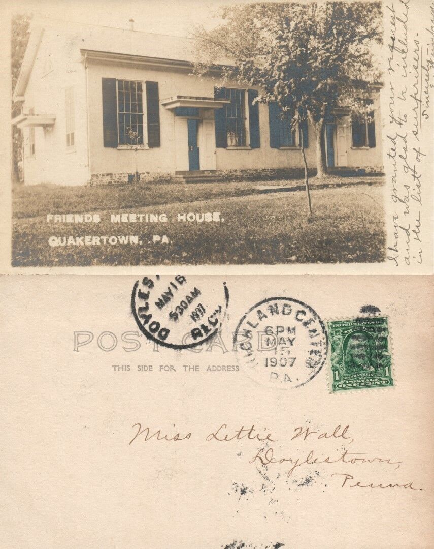 QUAKERTOWN BUCKS CO PA FRIEND'S MEETING HOUSE ANTIQUE RPPC REAL PHOTO POSTCARD