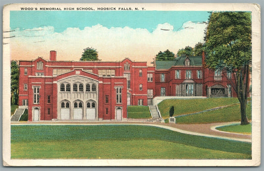 HOOSICK FALLS NY WOOD'S MEMORIAL HIGH SCHOOL ANTIQUE POSTCARD