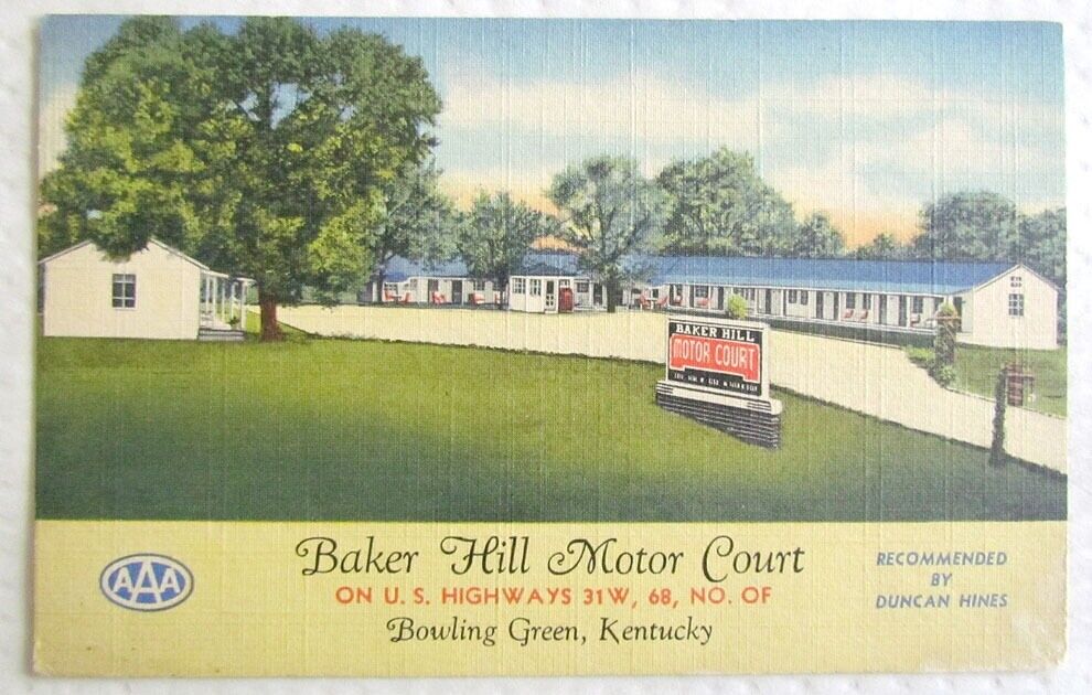 VINTAGE POSTCARD BAKER HILL MOTOR COURT MOTEL BOWLING GREEN KENTUCKY