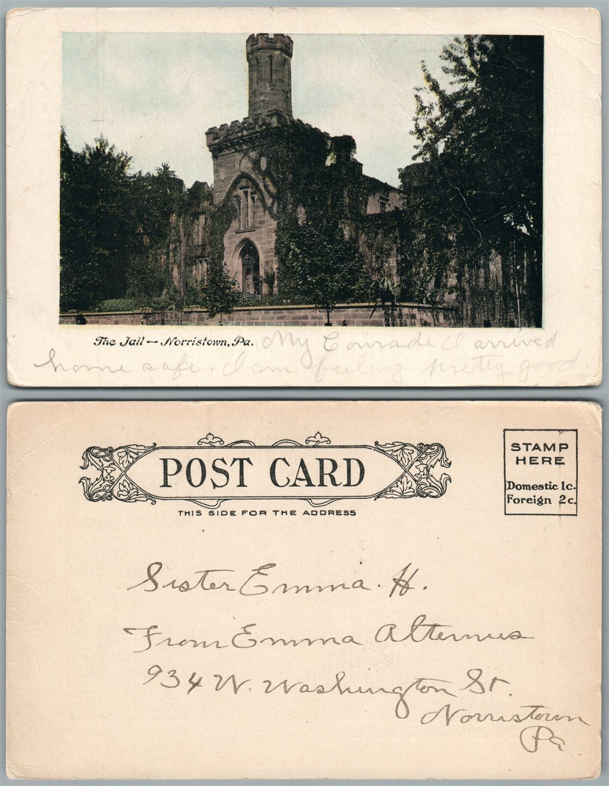 NORRISTOWN PA THE JAIL UNDIVIDED ANTIQUE POSTCARD