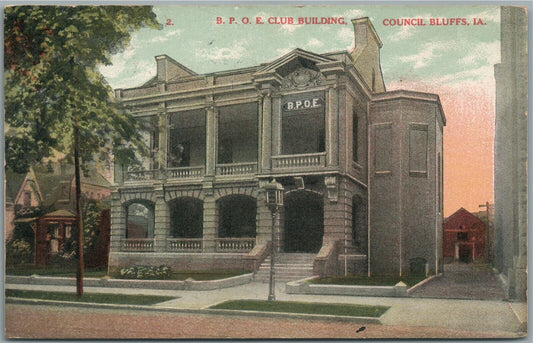 COUNCIL BLUFFS IA B.P.O.E. CLUB BUILDING ANTIQUE POSTCARD