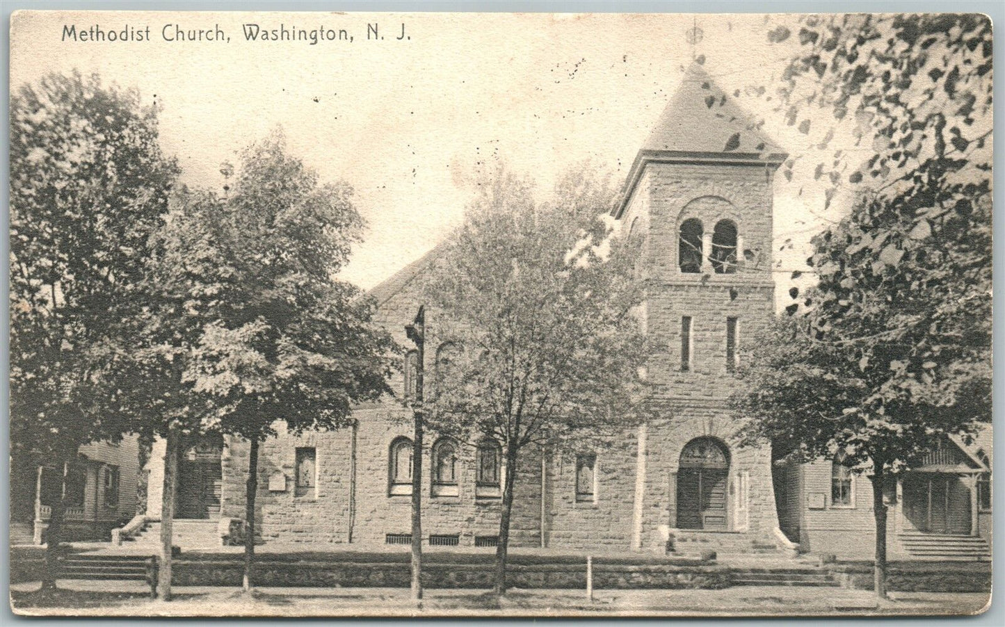 WASHINGTON NJ METHODIST CHURCH 1907 ANTIQUE POSTCARD