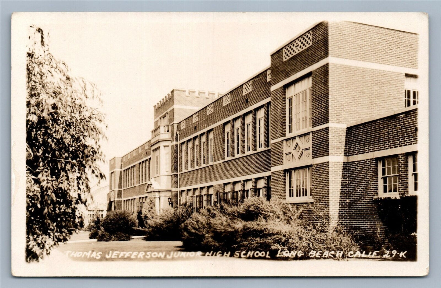 LONG BEACH CA THOMAS JEFFERSON HIGH SCHOOL ANTIQUE REAL PHOTO POSTCARD RPPC