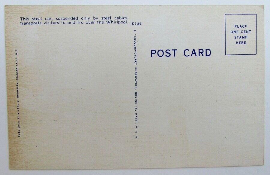 VINTAGE POSTCARD SPANISH AEROCAR OVER WHIRPOOL NIAGARA FALLS CANADA