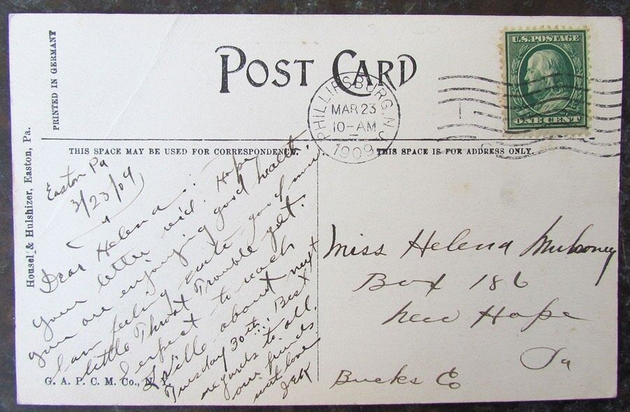 1909 ANTIQUE POSTCARD VIEW OF CIRCLE EASTON PA