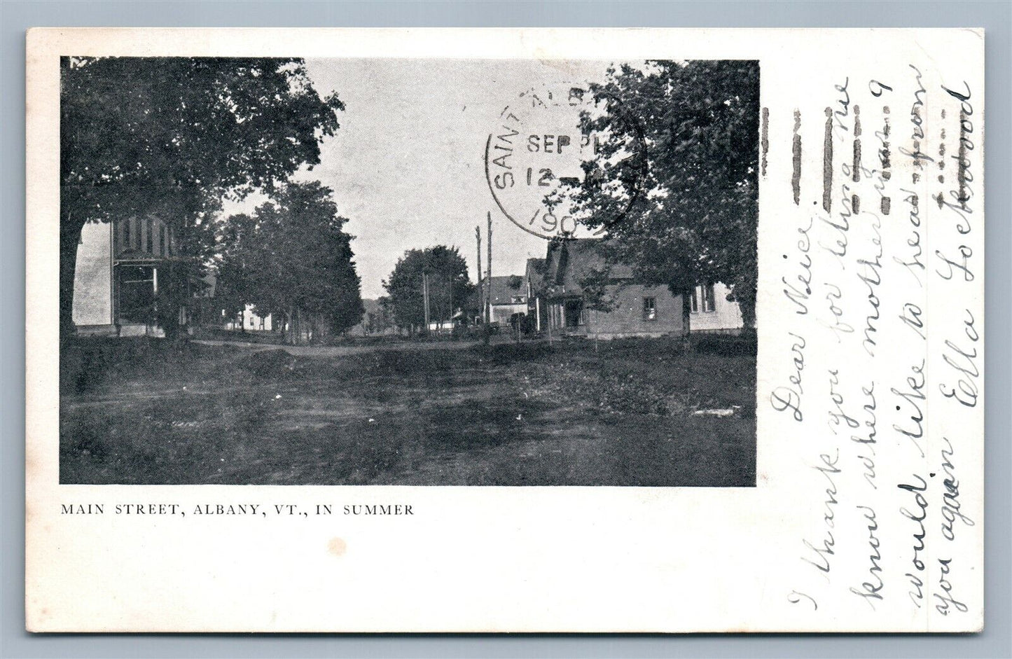 ALBANY VT MAIN STREET 1906 UNDIVIDED ANTIQUE POSTCARD