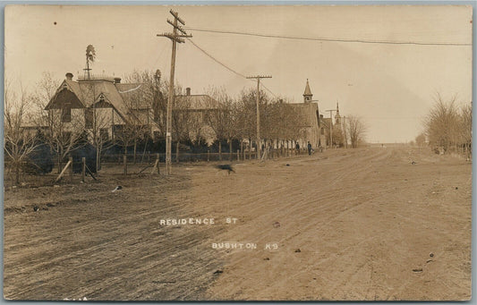 BUSHTON KS RESIDENCE STREET ANTIQUE REAL PHOTO POSTCARD RPPC
