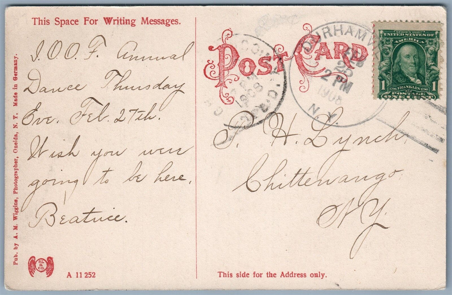 ONEIDA NY CITY HOSPITAL 1908 ANTIQUE POSTCARD