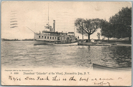 ALEXANDRIA BAY NY STEAMBOAT ISLANDER ANTIQUE POSTCARD