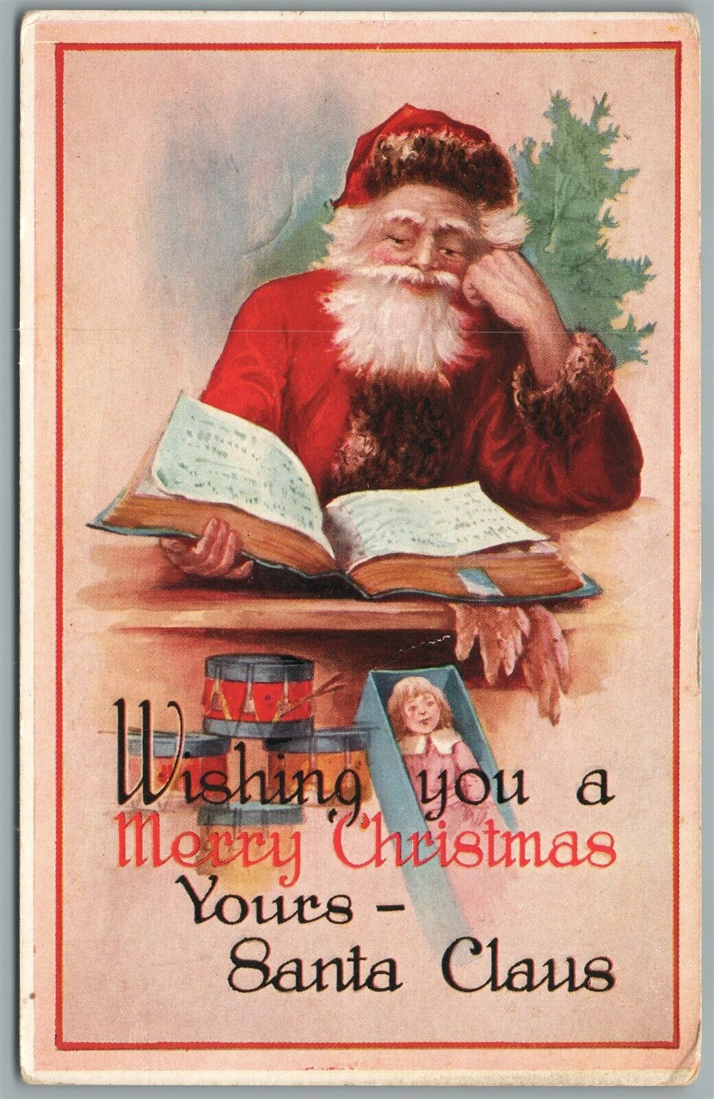 SANTA CLAUS WISHING A MERRY CHRISTMAS ANTIQUE POSTCARD
