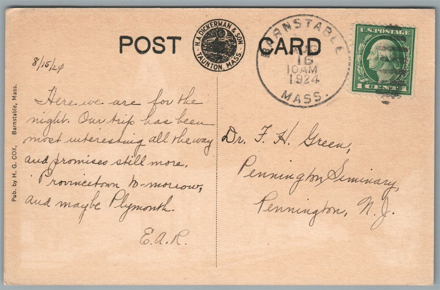 BARNSTABLE INN MA VINTAGE POSTCARD