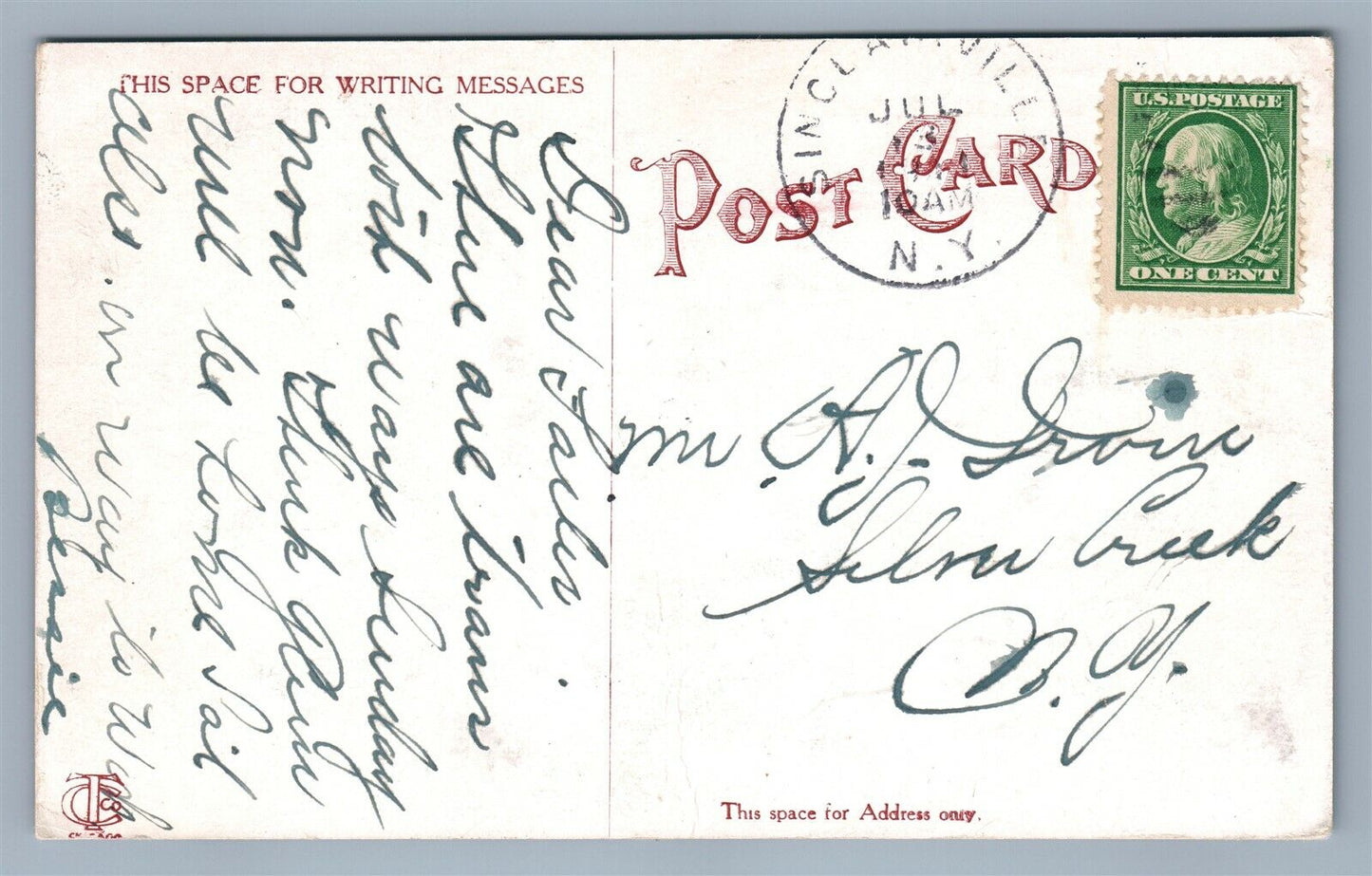 SINCLAIRVILLE NY WEST MAIN STREET & BANK ANTIQUE POSTCARD