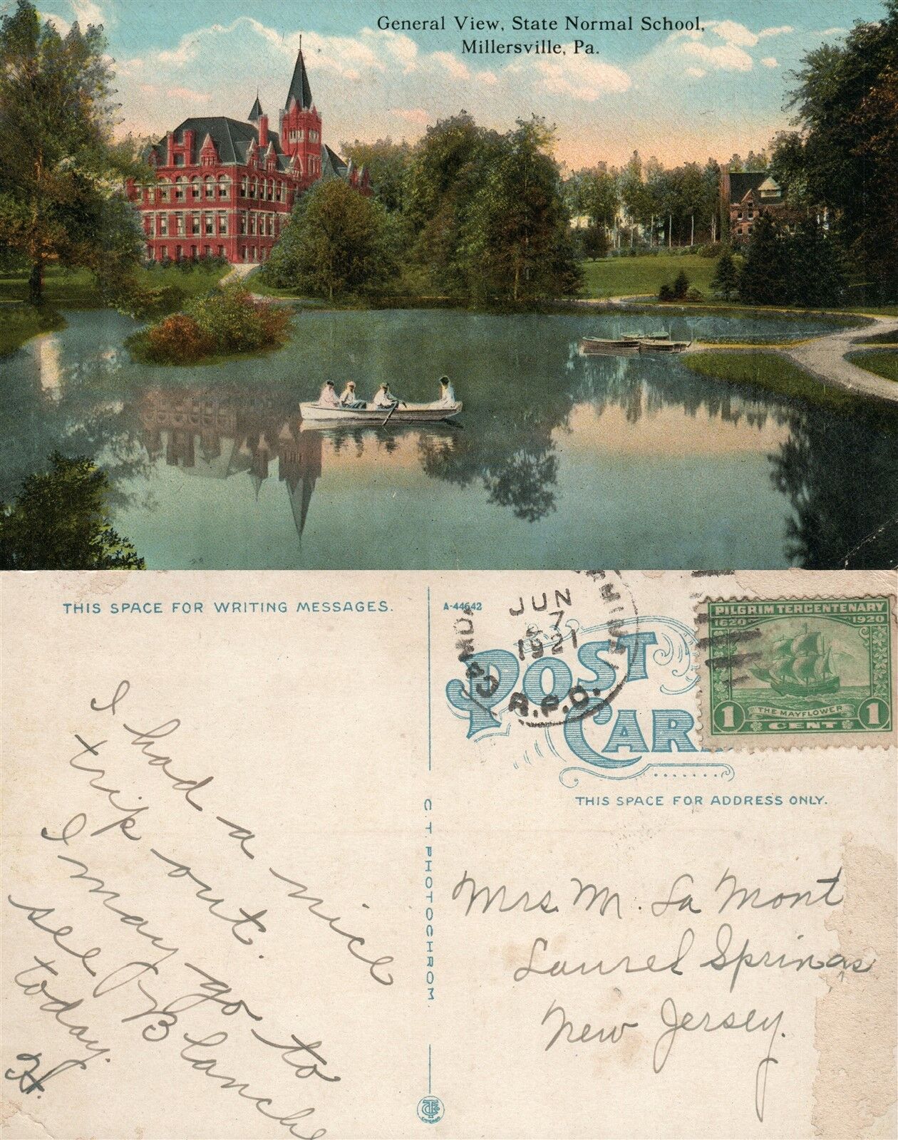 MILLERSVILLE PA STATE NORMAL SCHOOL 1921 ANTIQUE POSTCARD