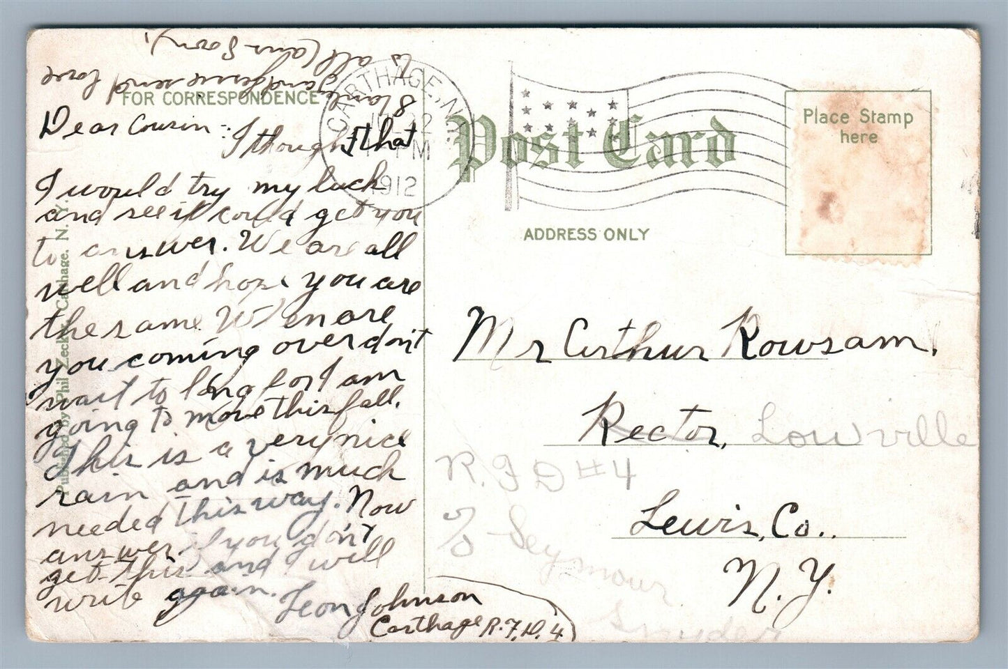 CARTHAGE NY BUSINESS CENTER ANTIQUE POSTCARD