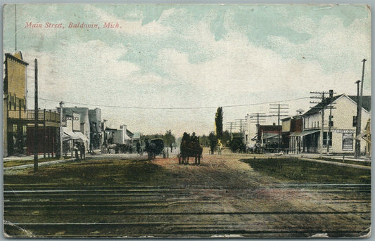 BALDWIN MI MAIN STREET ANTIQUE POSTCARD