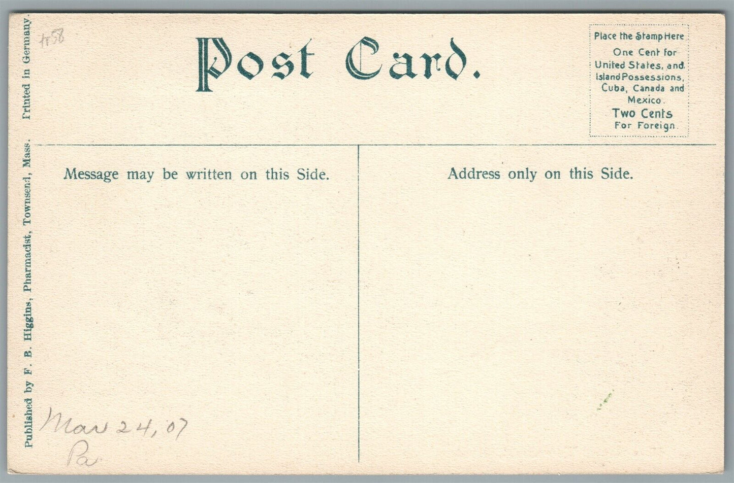 TOWNSEND MA MAIN STREET ANTIQUE POSTCARD