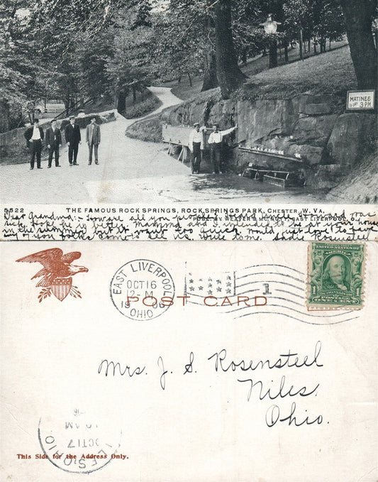 CHESTER W.VA ROCK SPRINGS PARK 1906 UNDIVIDED ANTIQUE POSTCARD