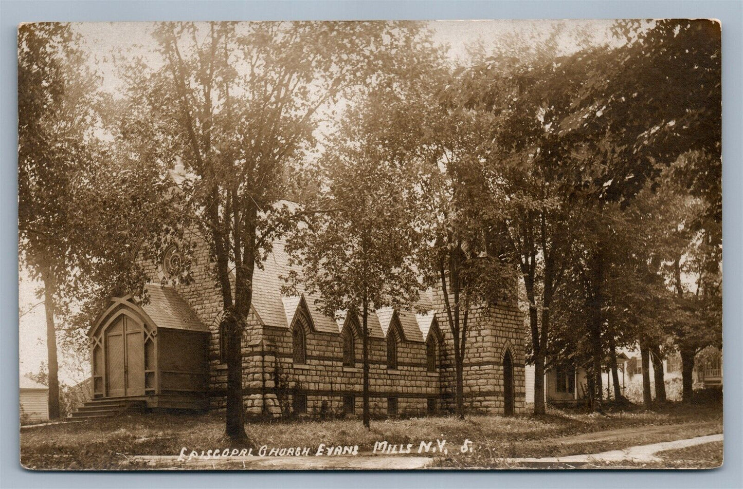 EVANS MILLS NY EPISCOPAL CHURCH ANTIQUE 1917 REAL PHOTO POSTCARD RPPC
