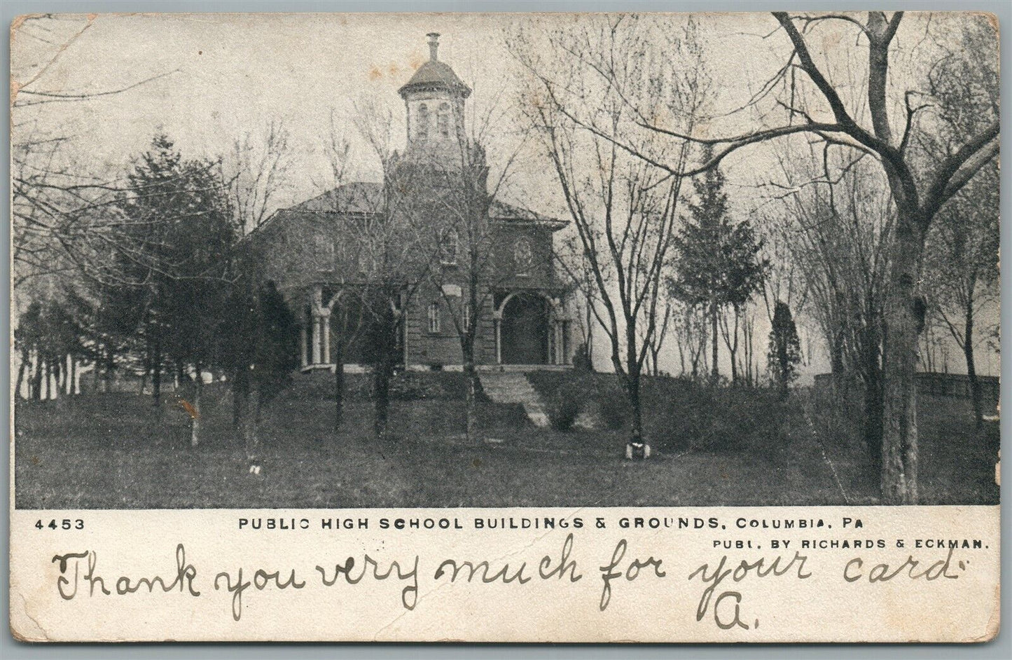 COLUMBIA PA PUBLIC HIGH SCHOOL ANTIQUE POSTCARD