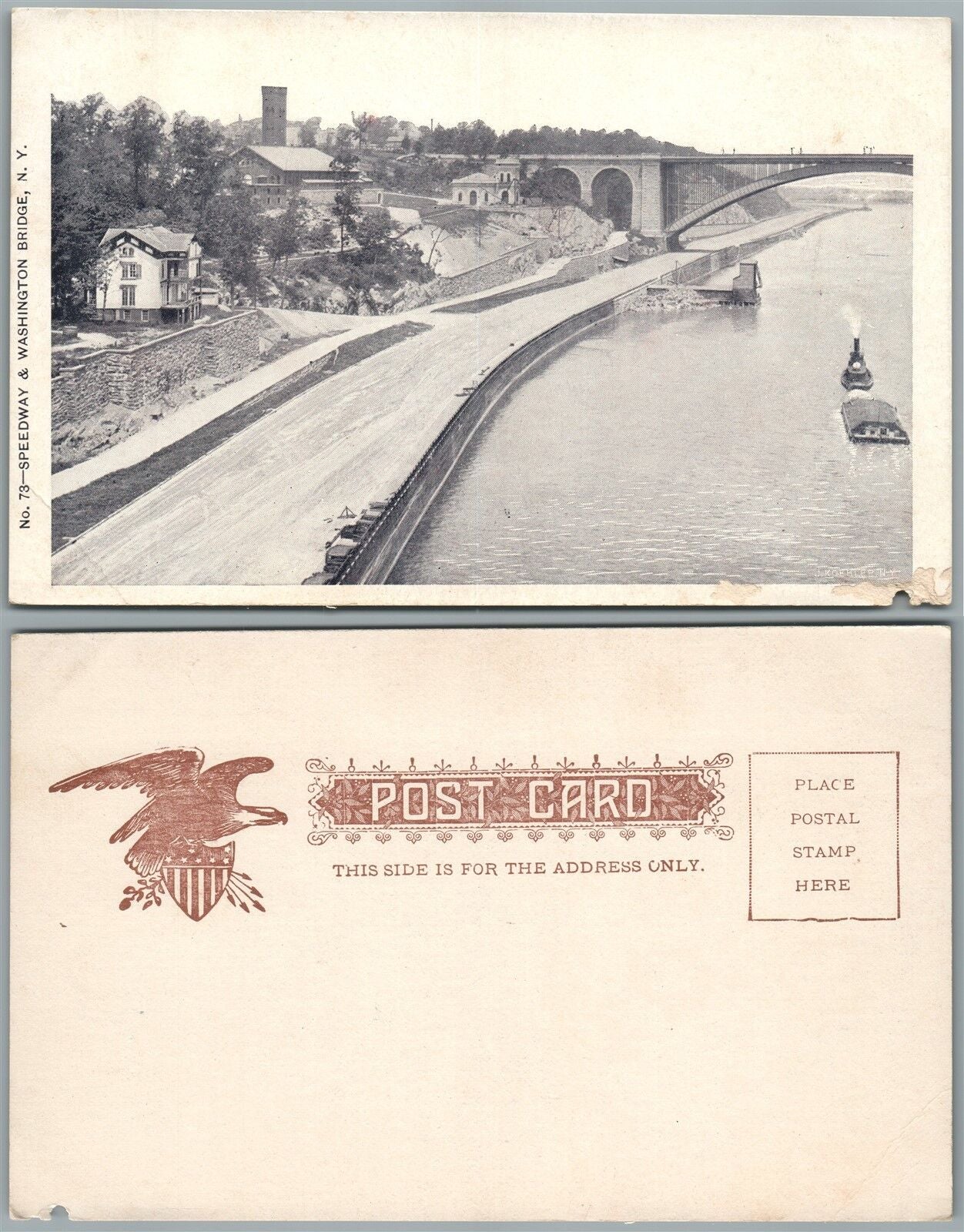 SPEEDWAY & WASHINGRON BRIDGE NEW YORK CITY N.Y. UNDIVIDED ANTIQUE POSTCARD