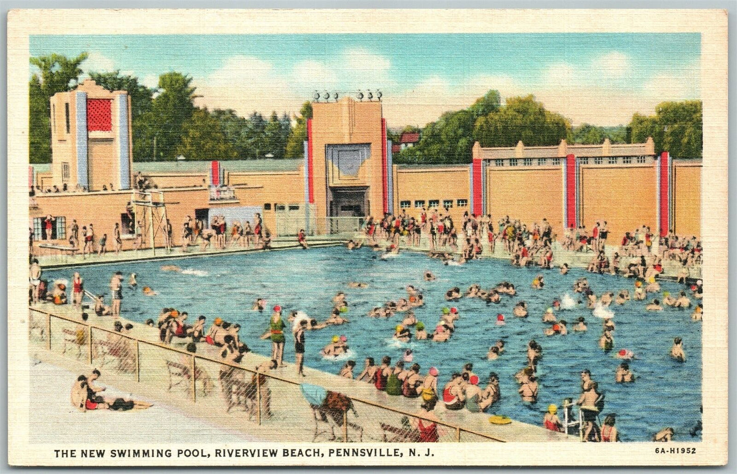 PENNSVILLE NJ SWIMMING POOL RIVERVIEW BEACH VINTAGE POSTCARD