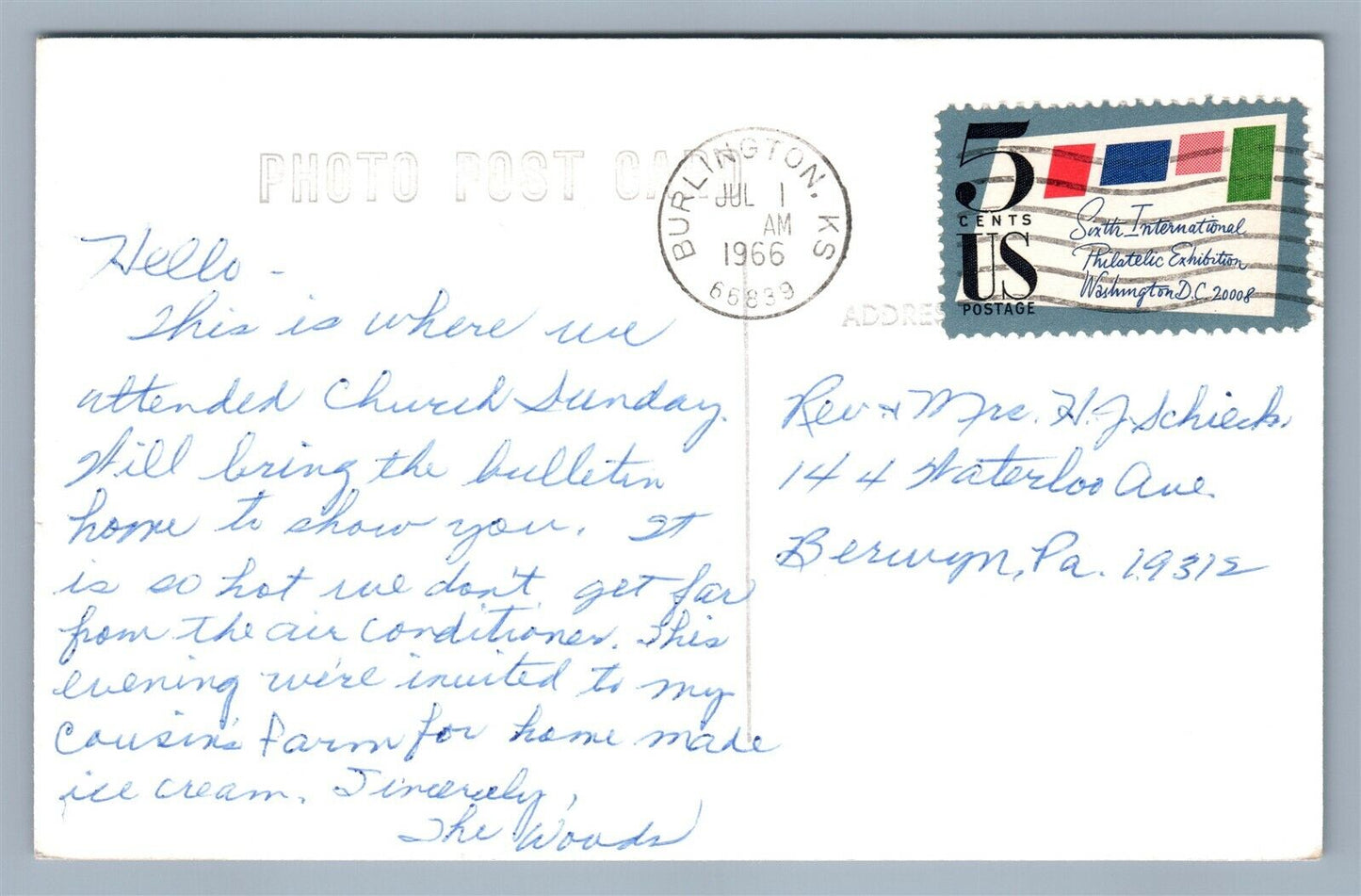 BURLINGTON KS METHODIST CHURCH 1966 VINTAGE REAL PHOTO POSTCARD RPPC