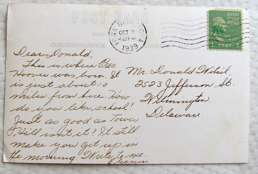 RPPC 1939 VINTAGE REAL PHOTO POSTCARD HOOVER BIRTHPLACE WEST BRANCH IOWA