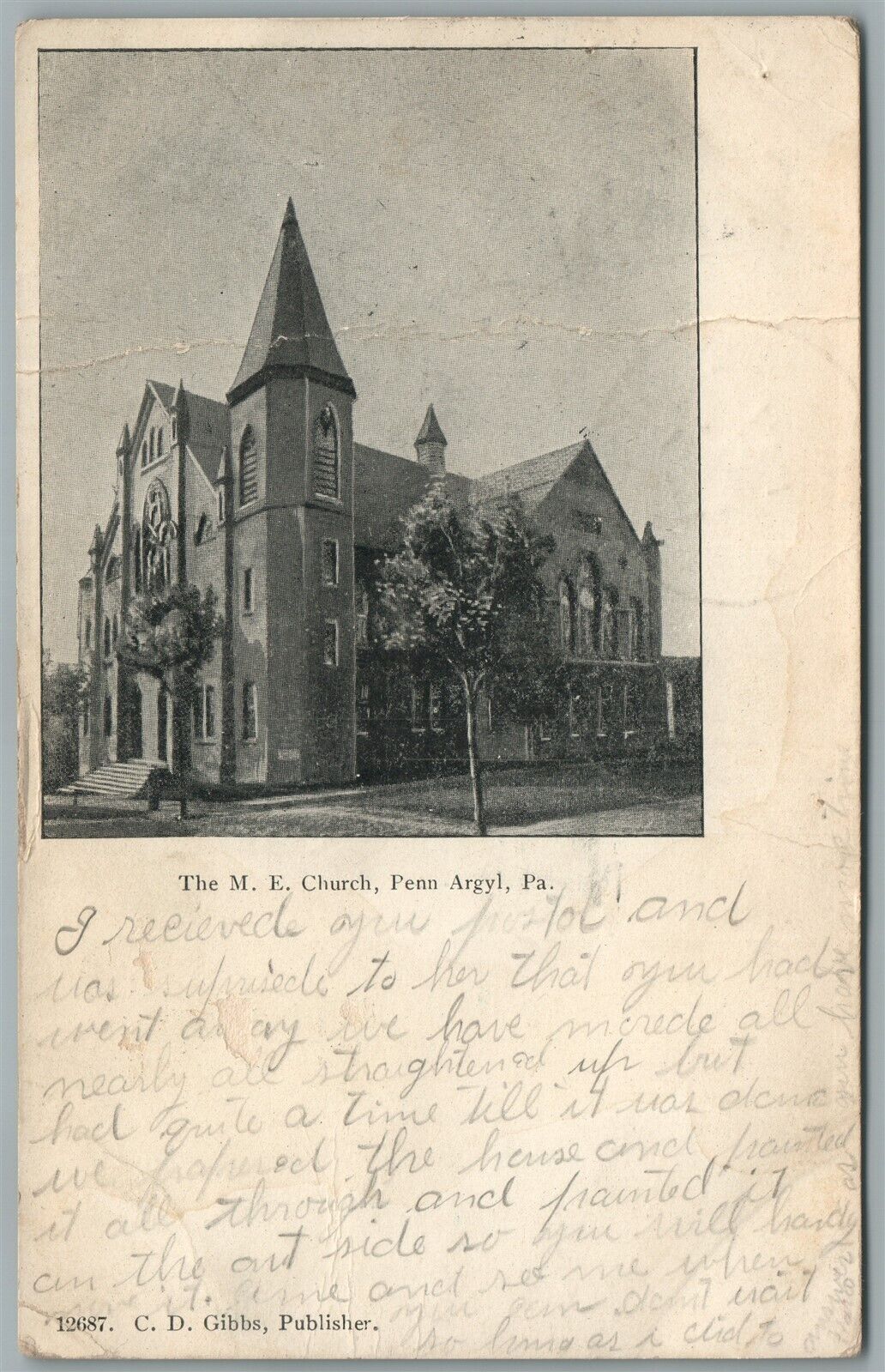 PEN ARGYL PA M.E. CHURCH ANTIQUE POSTCARD