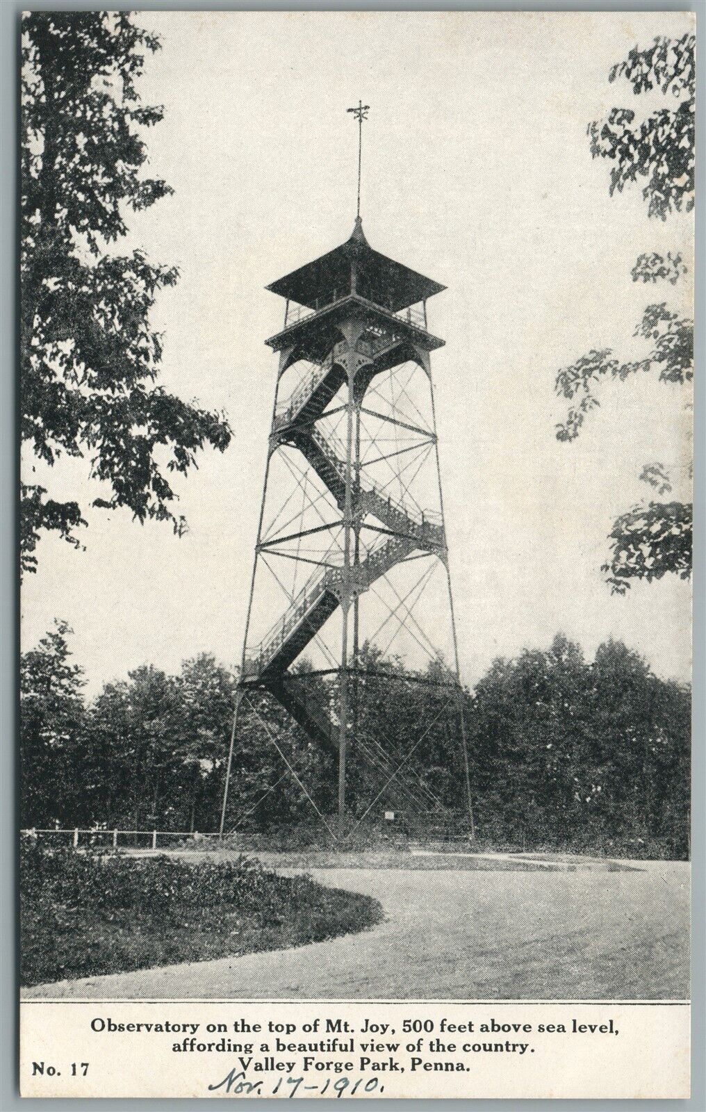 VALLEY FORGE PARK PA OBSERVATORY ANTIQUE POSTCARD