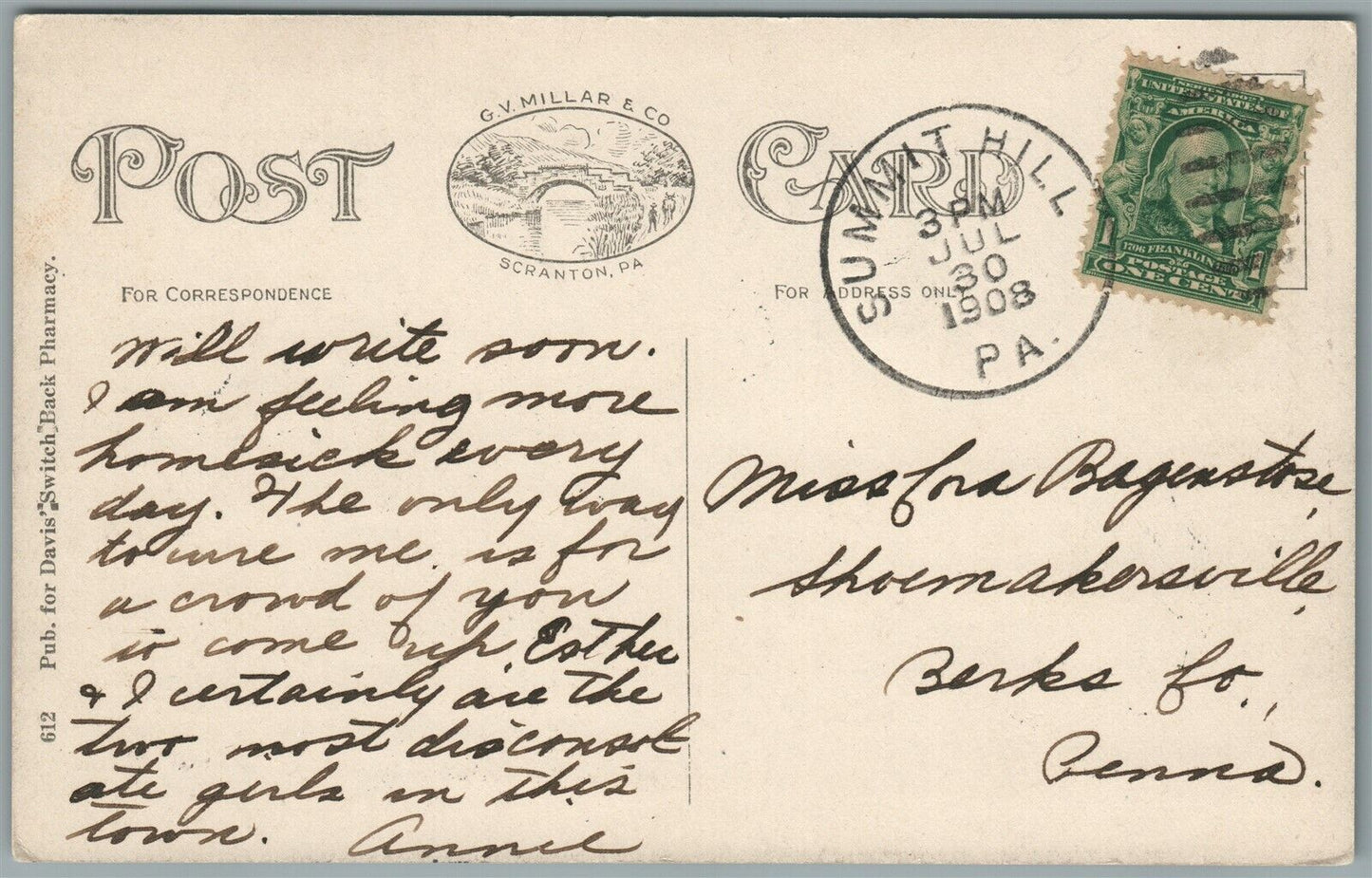 SUMMIT HILL PA SCENE NEAR BURNING MINE ANTIQUE POSTCARD