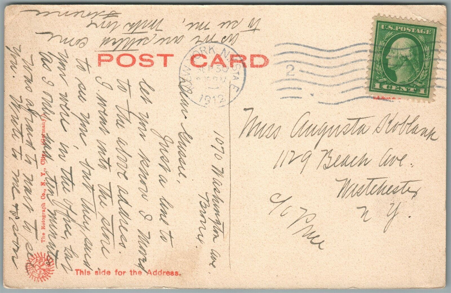 NEW YORK CITY NY LINCOLN MONUMENT ANTIQUE POSTCARD