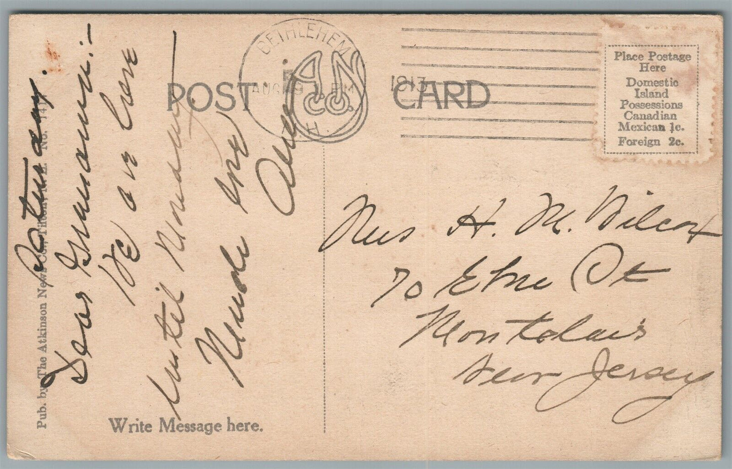 WHITE MTS. NH MAIN STREET BETHLEHEM ANTIQUE POSTCARD