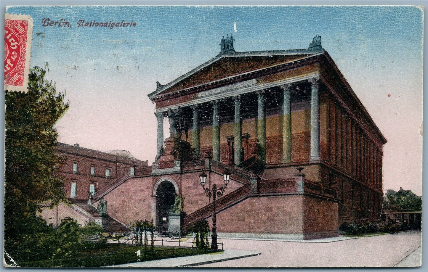 GERMANY BERLIN NATIONALGALERIE 1923 ANTIQUE POSTCARD w/ STAMPS
