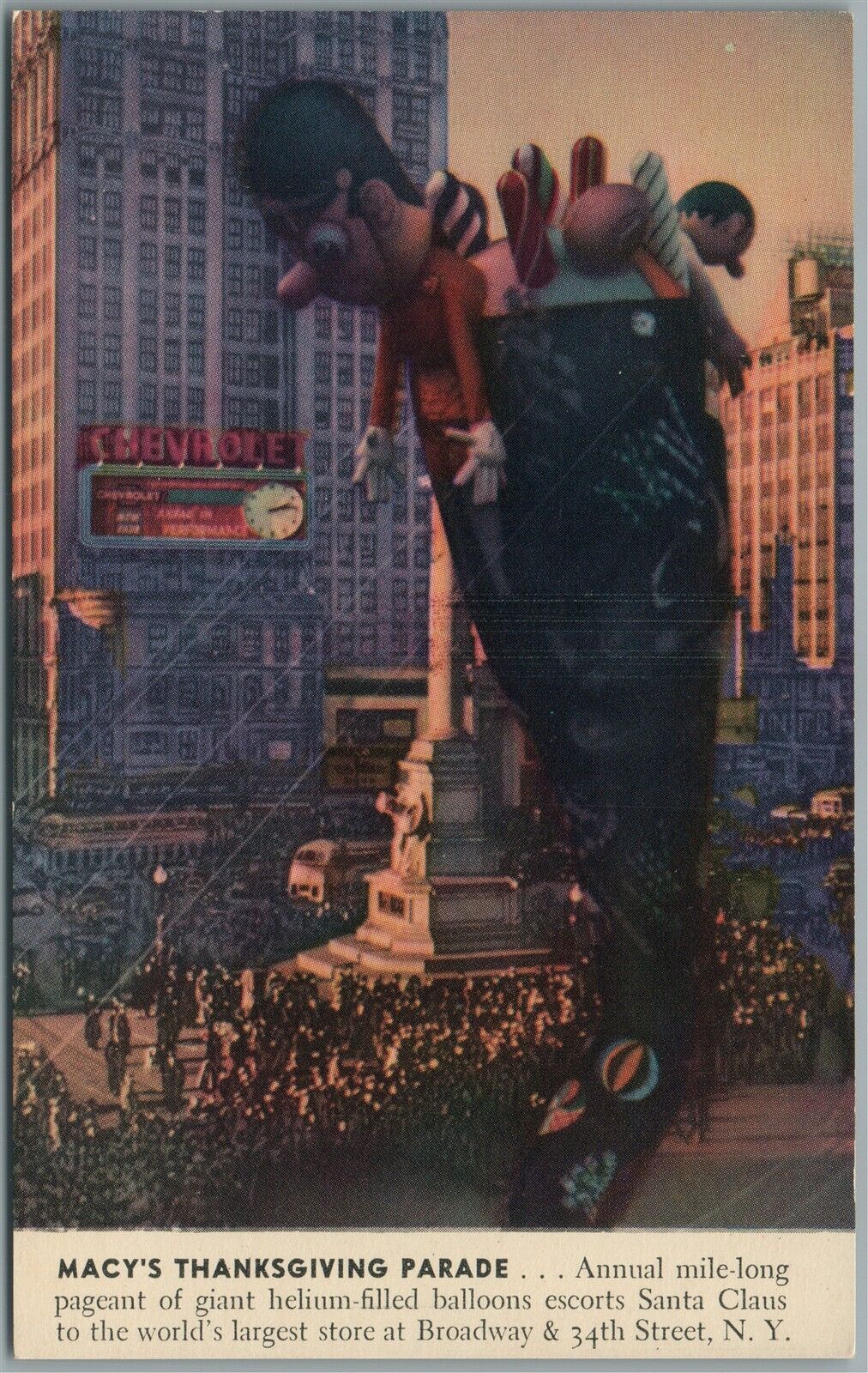 BROOKLYN NY MACY'S THANKSGIVING PARADE ANTIQUE POSTCARD