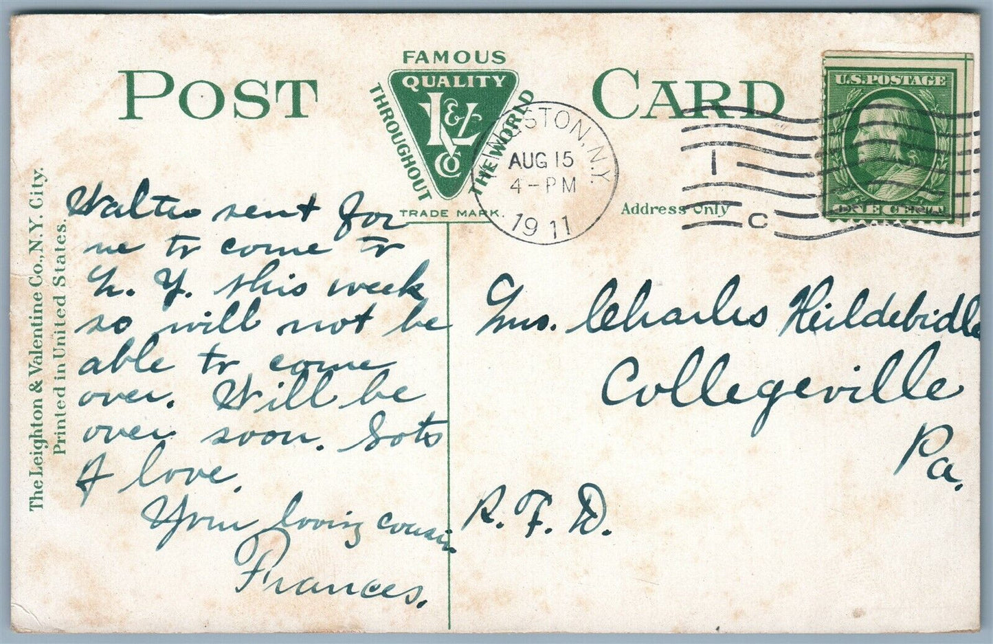 TWENTIETH CENTURY LIMITED EXPRESS TRAIN ANTIQUE 1911 POSTCARD railroad railway