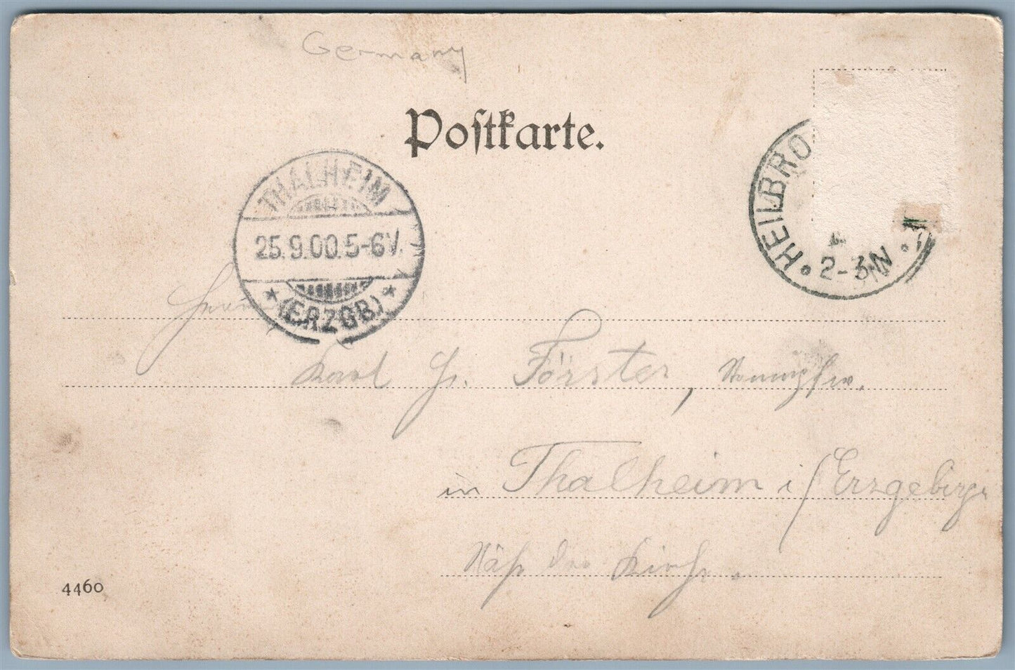 GRUSS AUS HEILBRONN a. N GERMANY KATCHENHAUS 1900 UNDIVIDED ANTIQUE POSTCARD