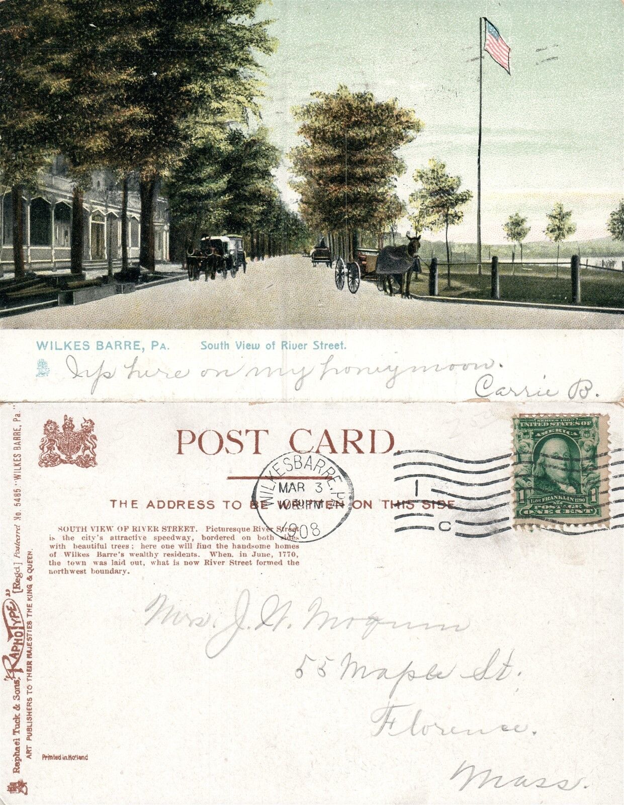 WILKES-BARRE PA RIVER STREET ANTIQUE 1908 POSTCARD