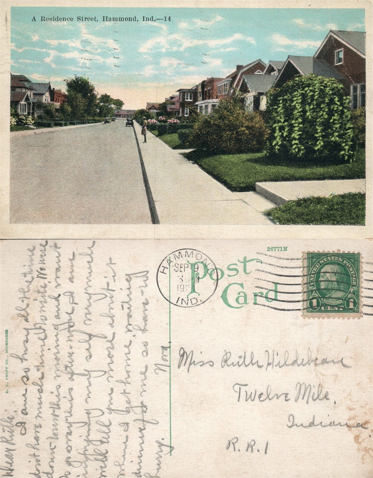 HAMMOND IN RESIDENCE STREET 1924 ANTIQUE POSTCARD