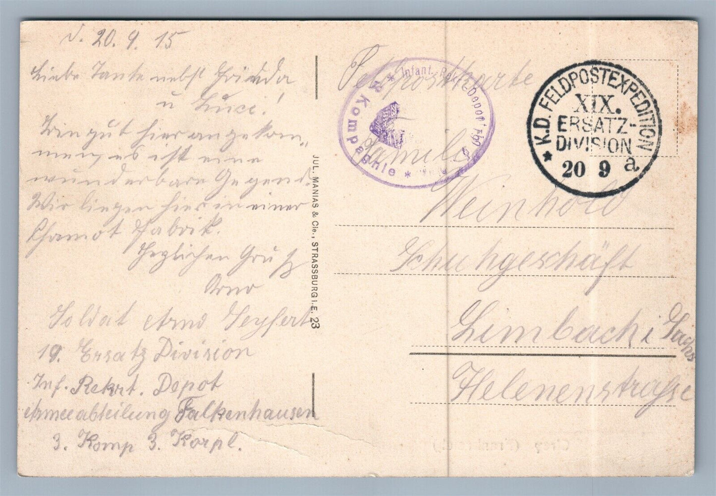 FRANCE CIREY WWI GERMAN FELDPOST 1915 ANTIQUE POSTCARD