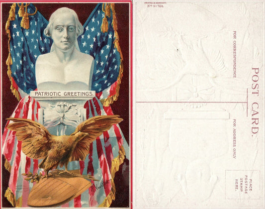 PATRIOTIC GREETINGS ANTIQUE EMBOSSED POSTCARD