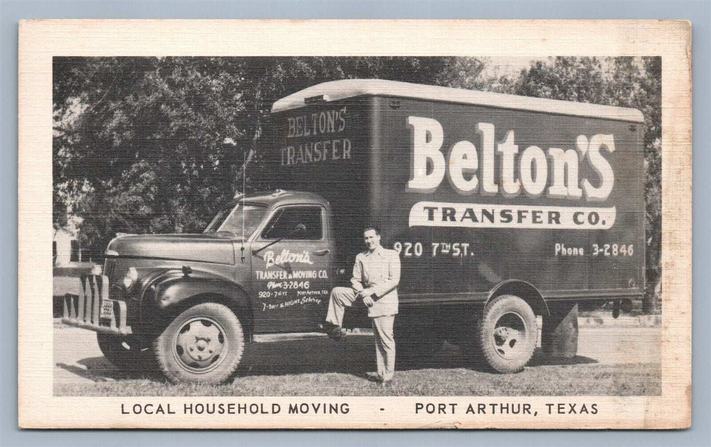 PORT ARTHUR TX LOCAL HOUSEHOLD MOVING BELTON'S CO. ADVERTISING VINTAGE POSTCARD