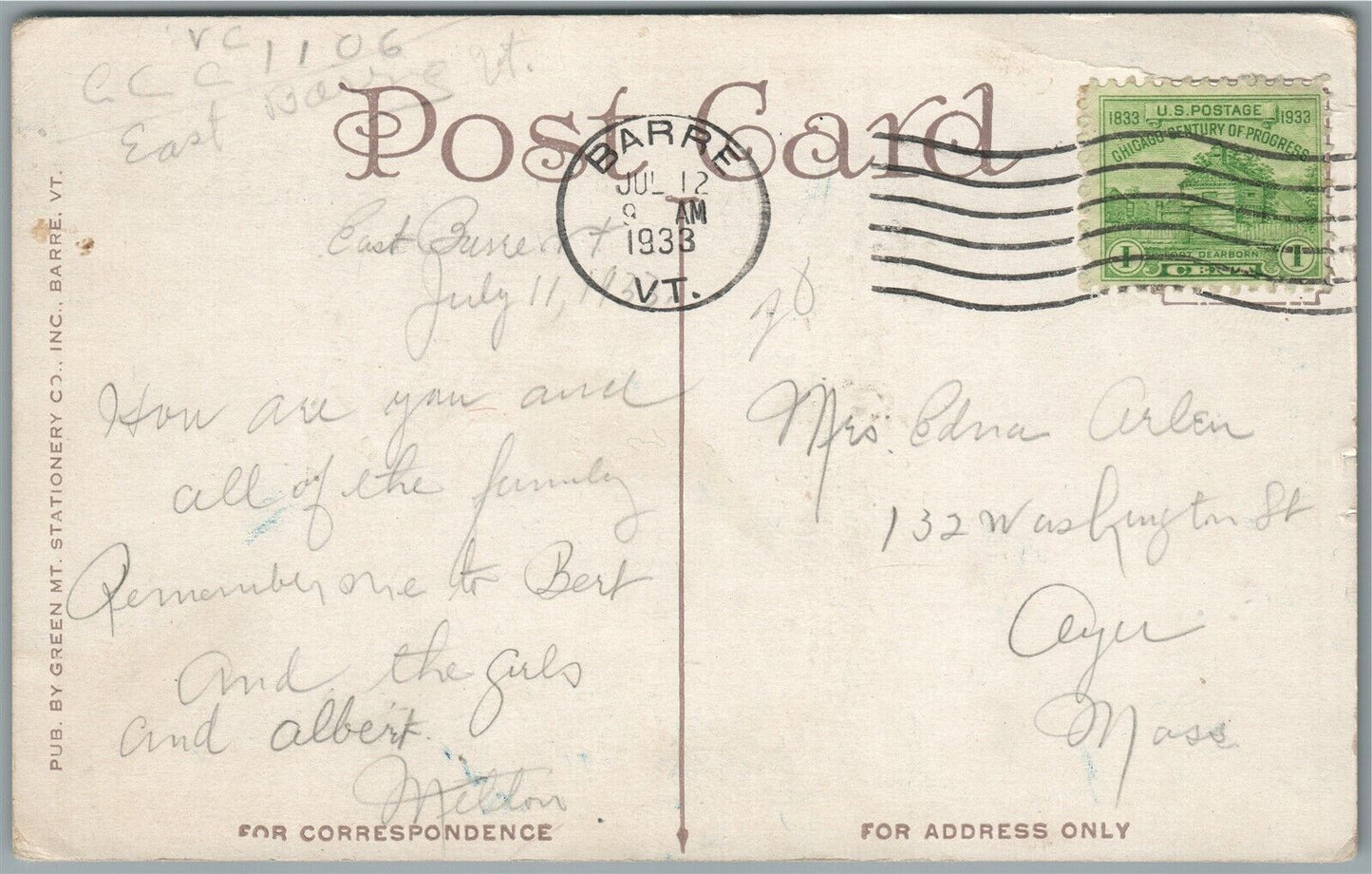 BARRE VT MAIN STREET 1938 ANTIQUE POSTCARD