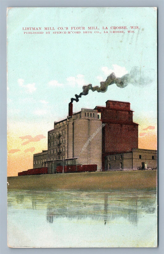 LA CROSSE WI LISTMAN MILL CO'S FLOUR MILL 1909 ANTIQUE POSTCARD