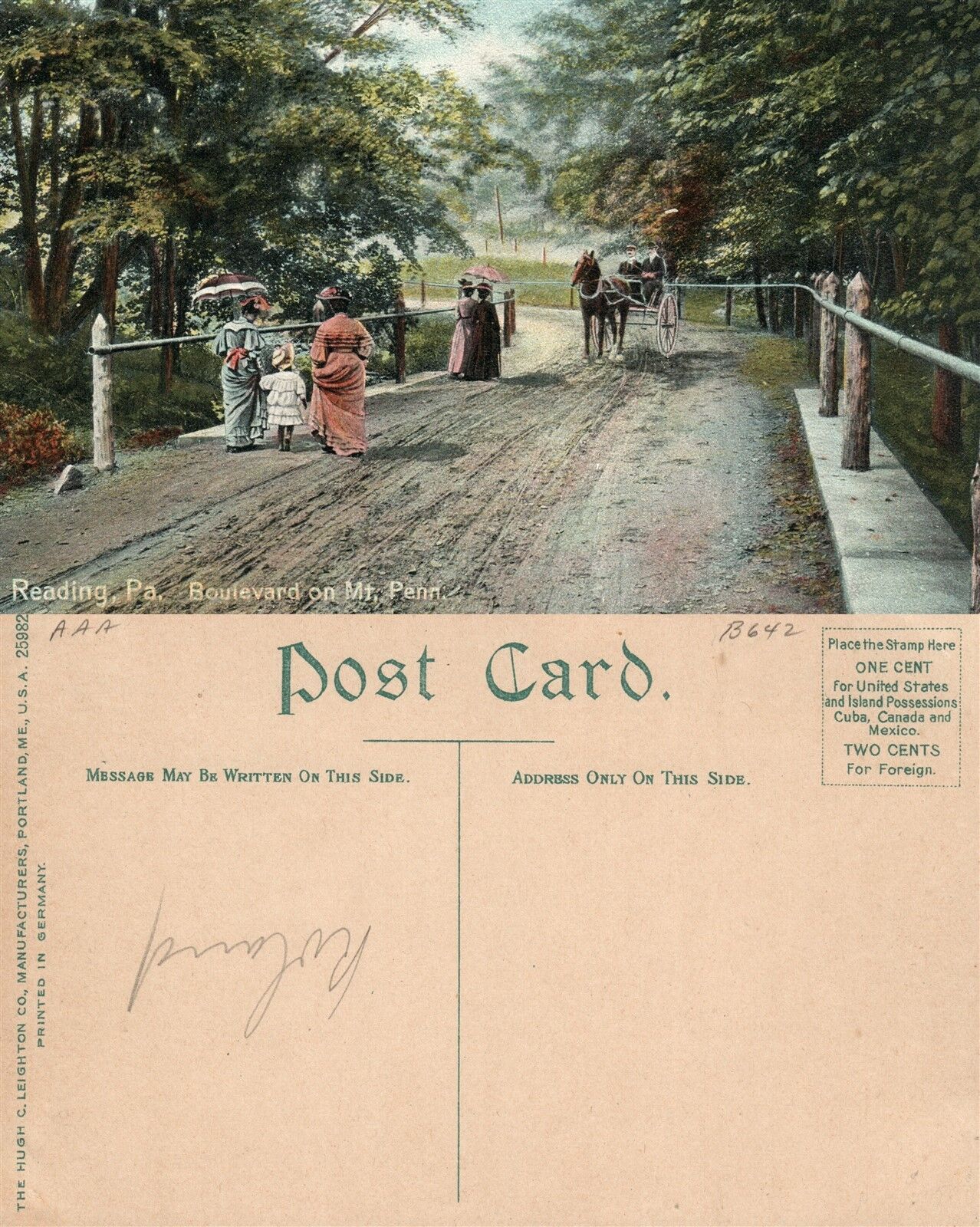 READING PA BOULEVARD ON MT.PENN ANTIQUE POSTCARD