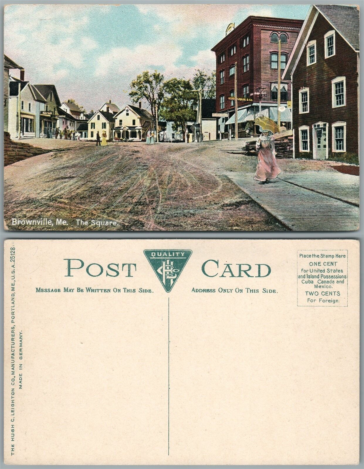 BROWNVILLE ME THE SQUARE ANTIQUE POSTCARD