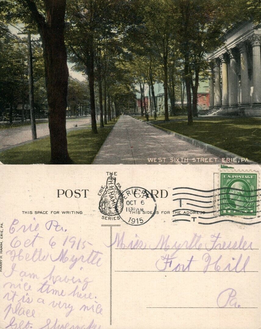 ERIE PA WEST SIXTH STREET 1915 ANTIQUE POSTCARD